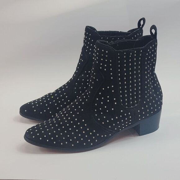 BCBG Gold Studded Faux Suede Ankle Bootie Size 9 - Picture 5 of 11